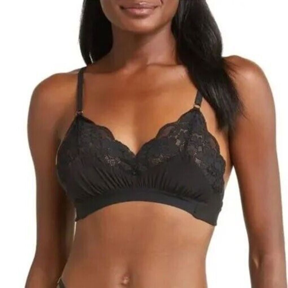NWT $38 XS We Are HAH Lounge Bralette Noir Black Lace Trim Soft Cup 80205